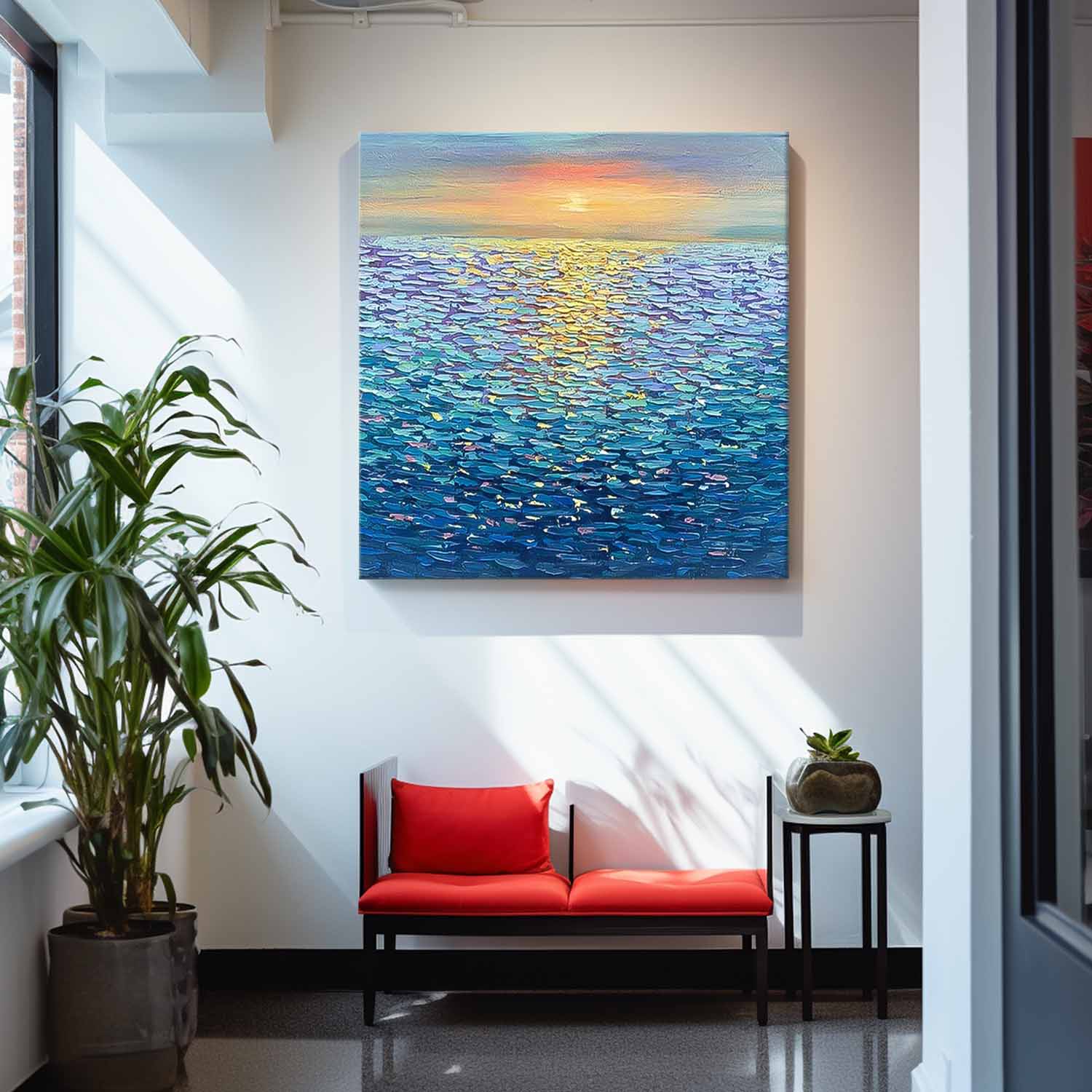 Large Blue Sea Surface Wall Art Modern Oil Painting Abstract Sunset Texture Acrylic Painting Home Decoration