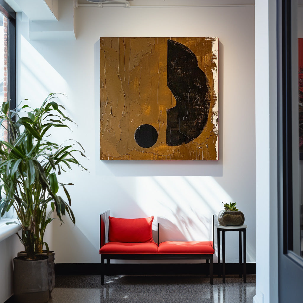 Brown Modern Minimalist Canvas Painting Acrylic Large Abstract Question Mark Wall Art Framed Wall Decor
