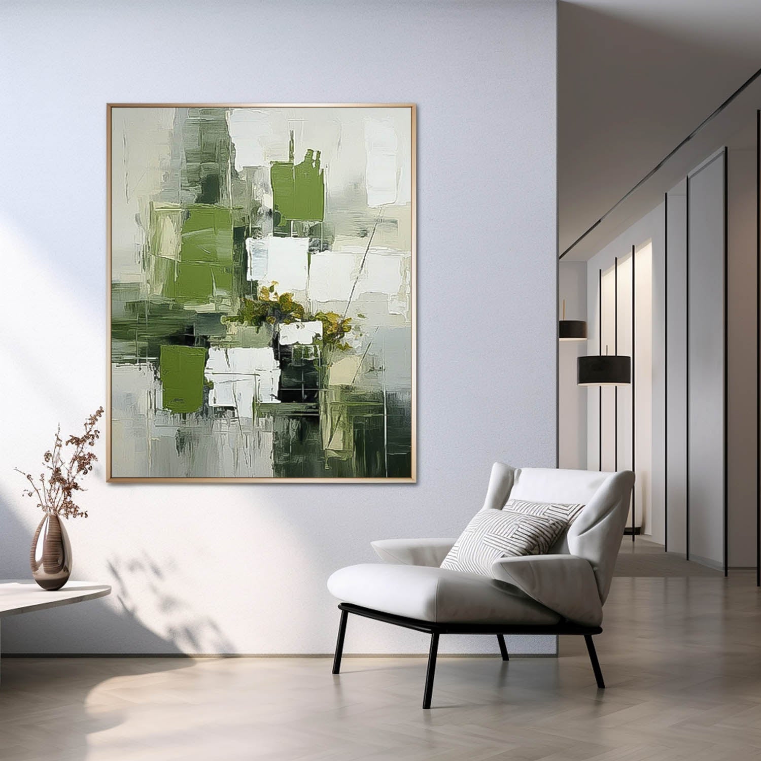 Large Modern Acrylic Painting On Canvas Green Texture Abstract Oil Painting Original Geometry Artwork