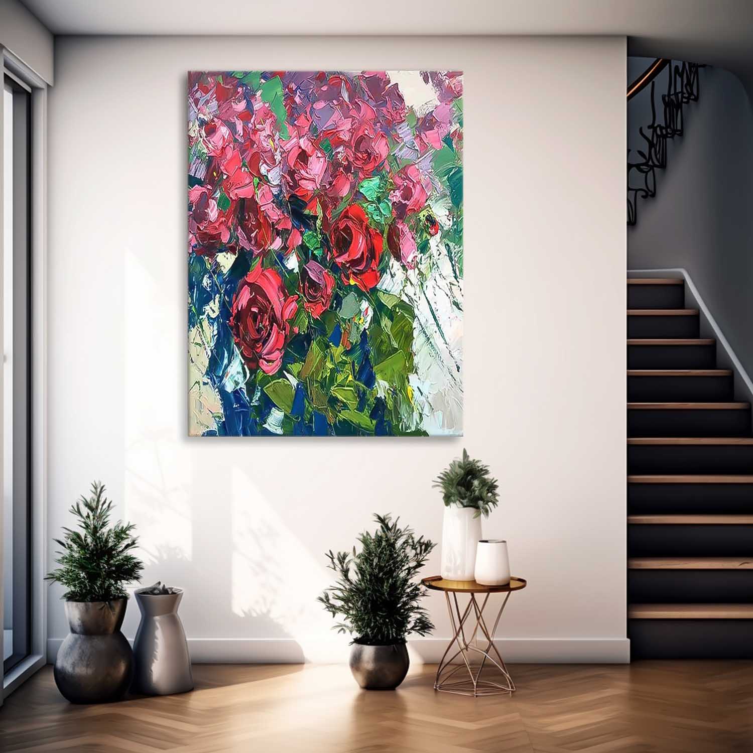 Abstract Red Roses Acrylic Painting On Canvas Contemporary 3D Flower Wall Art Home Decor Free Shipping