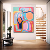Extra Large Canvas Art Pink Line Original Abstract Oil Painting Modern Wall Art Home Decor