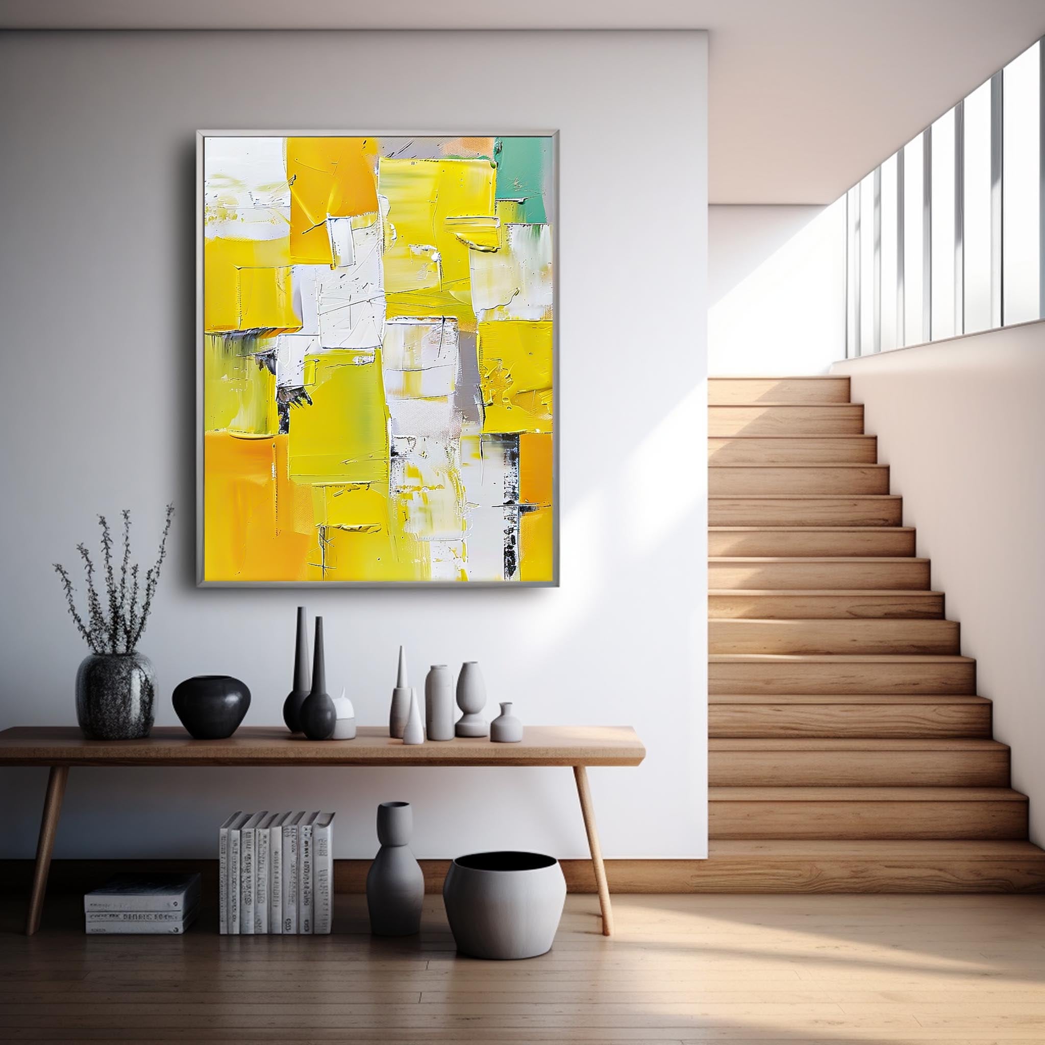 Vibrant Yellow Thick Texture Large Art Modern Abstract Artwork Original Oil Painting On Canvas For Living Room