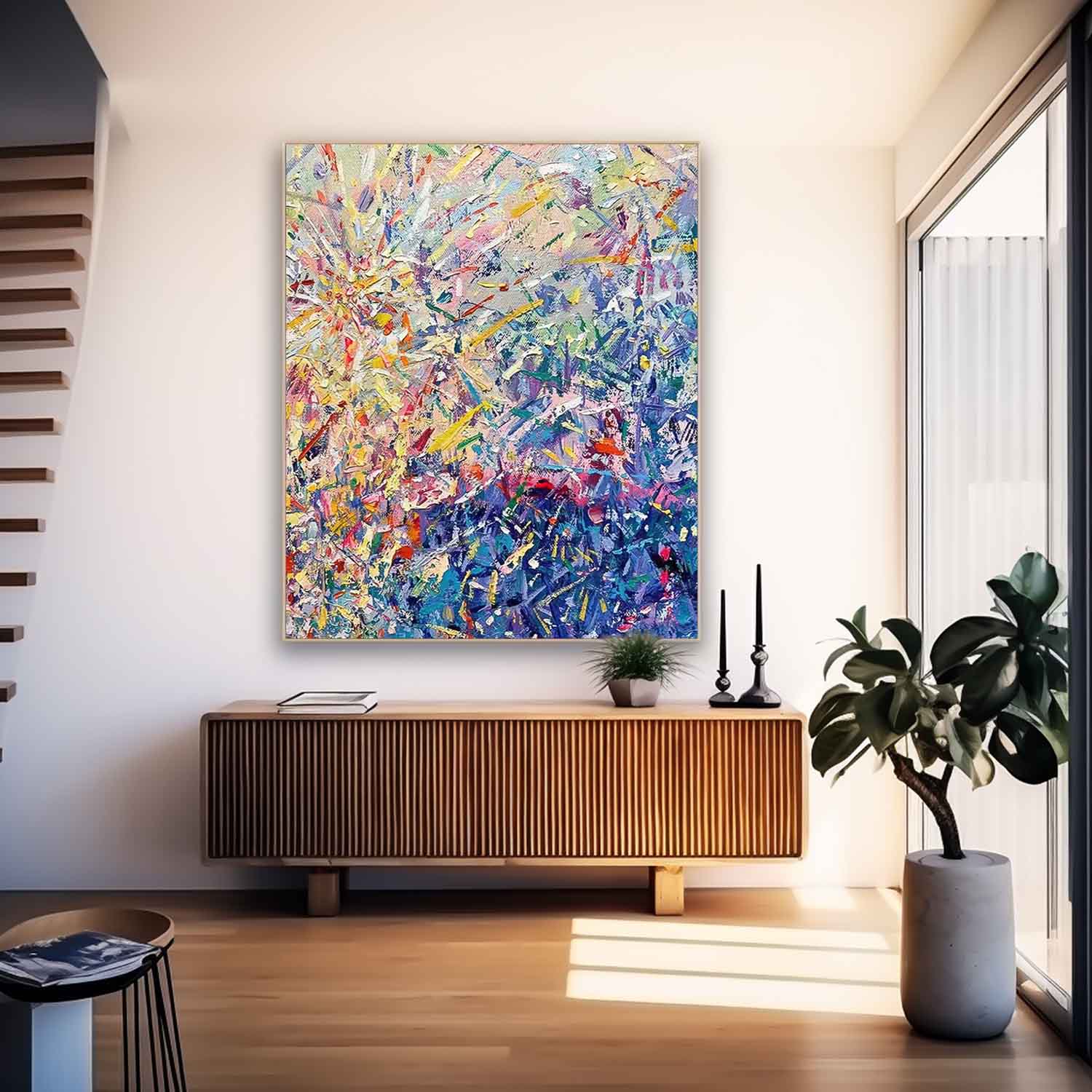 Colorful Fireworks Abstract Acrylic Painting On Canvas Contemporary Cute Fireworks Wall Art On Sale