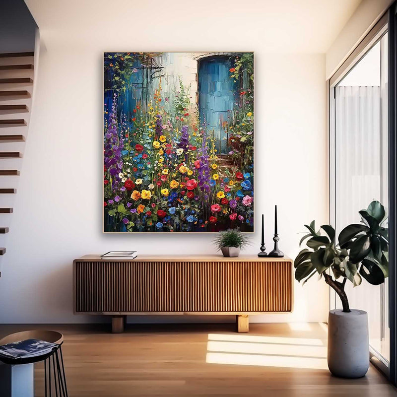 Contemporary Colorful Flower Wall Art Abstract Acrylic Painting On Canvas Large Luxurious Floral Artwork