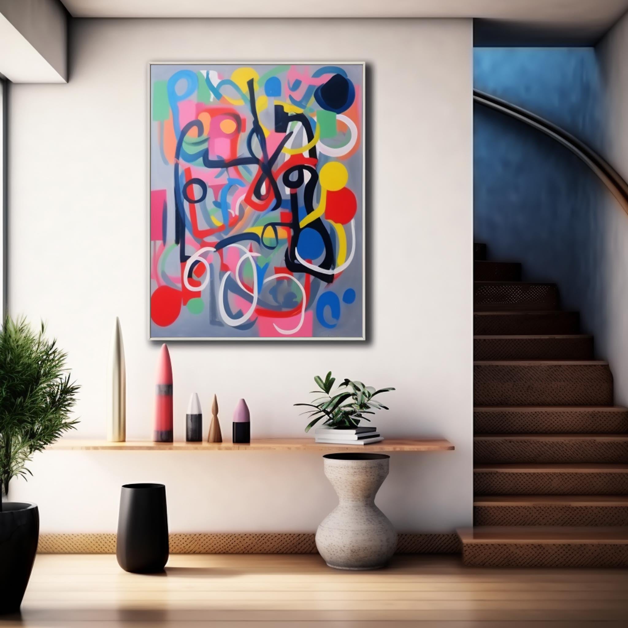 Graffiti Large Canvas Art Colorful Line Original Abstract Oil Painting Modern Wall Art Home Decor