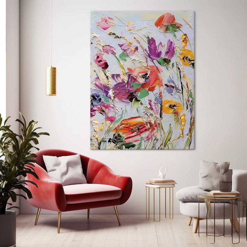 Colorful Floral Abstract Acrylic Knife Painting On Canvas Contemporary Flower Wall Art Boho Art