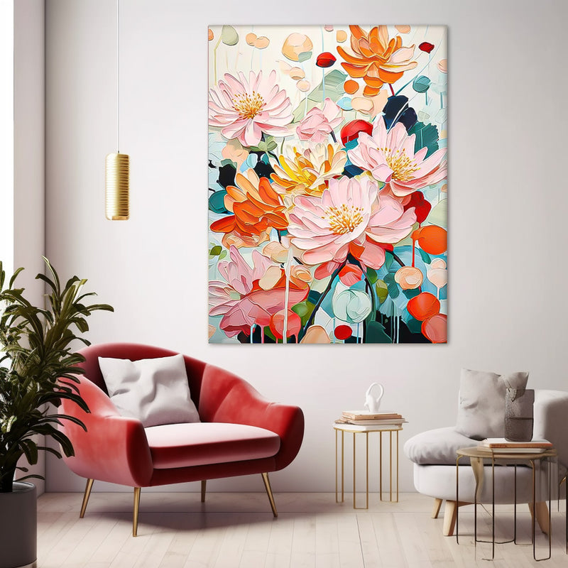 Abstract  Colorful Chrysanthemum Flower Oil Painting on Canvas Big Original Texture Flowers Artwork