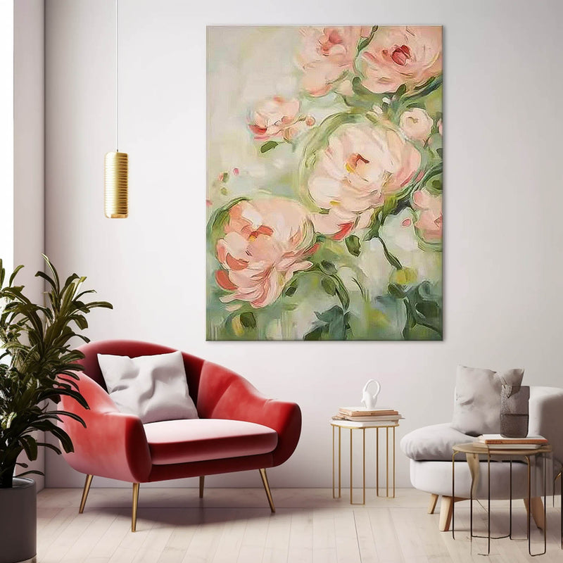 Cute Pink Flowers Textured Abstract Wall Art  Modern Floral Acrylic Painting Framed Home Decor