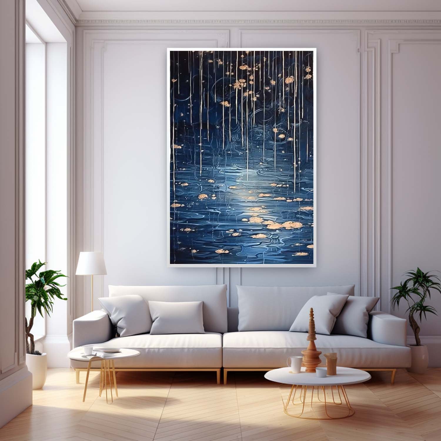 Blue Long Version Large Abstract Rain Oil Painting Original Raindrop Wall Art Texture Painting Home Decor