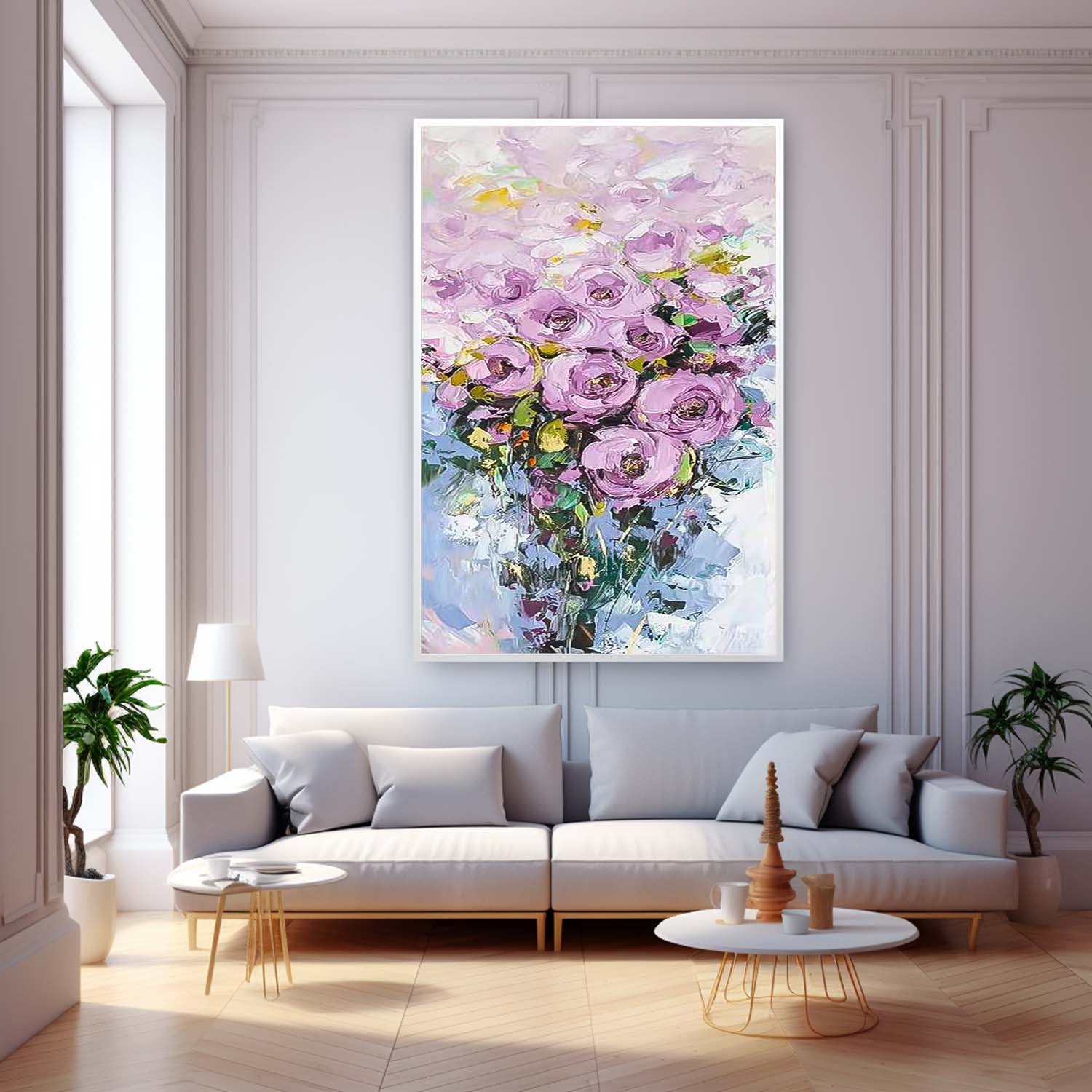 Vibrant Purple Long Version Large Abstract Oil Painting Original Rose Flower Wall Art Painting Home Decor