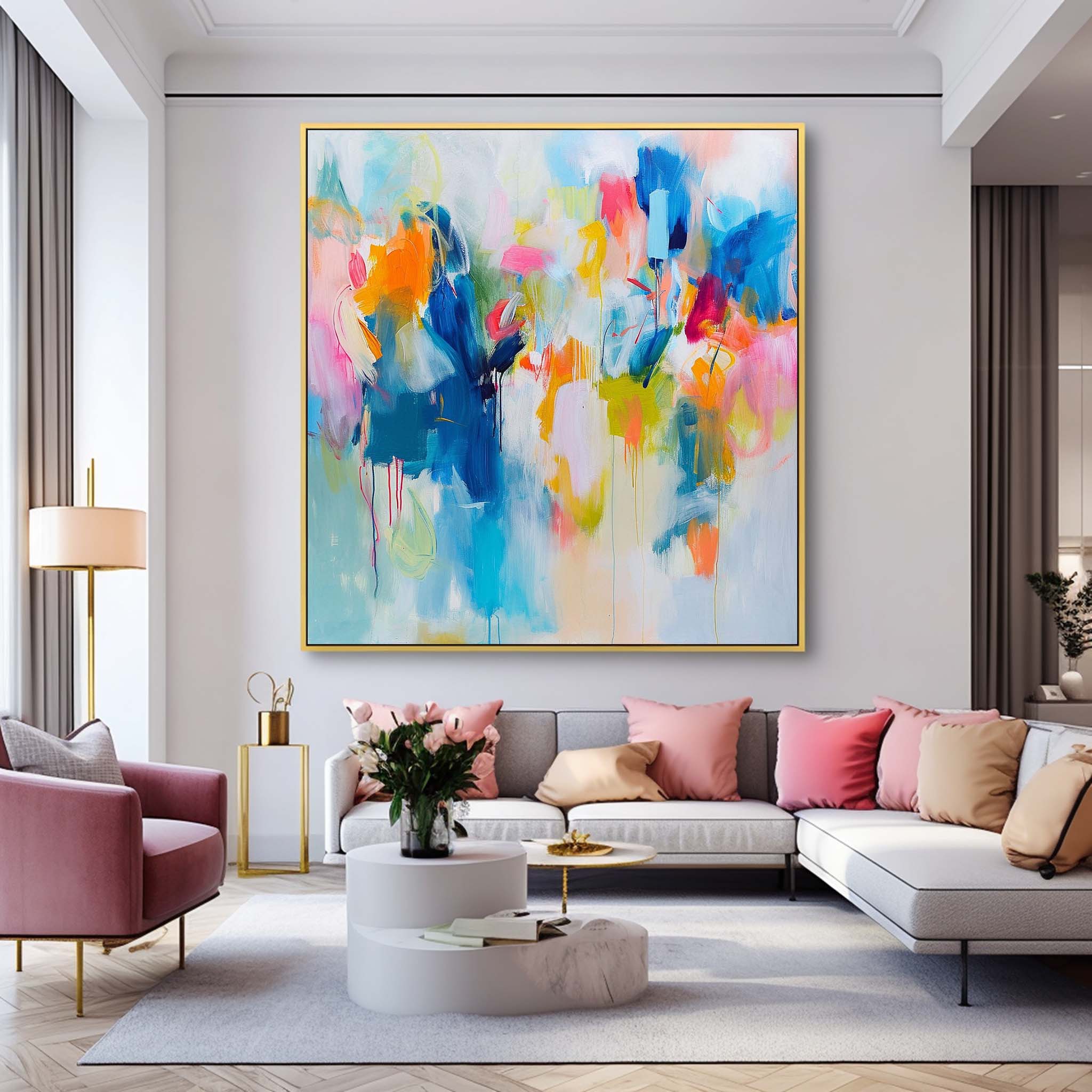 Square Abstract Wall Art Original Abstract Painting For Sale Colorful Painting Canvas For Living Room