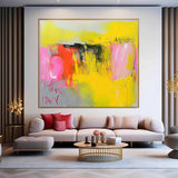 New Abstract Painting Yellow Original Hand Painted Wall Art Contemporary Abstract Art For Sale