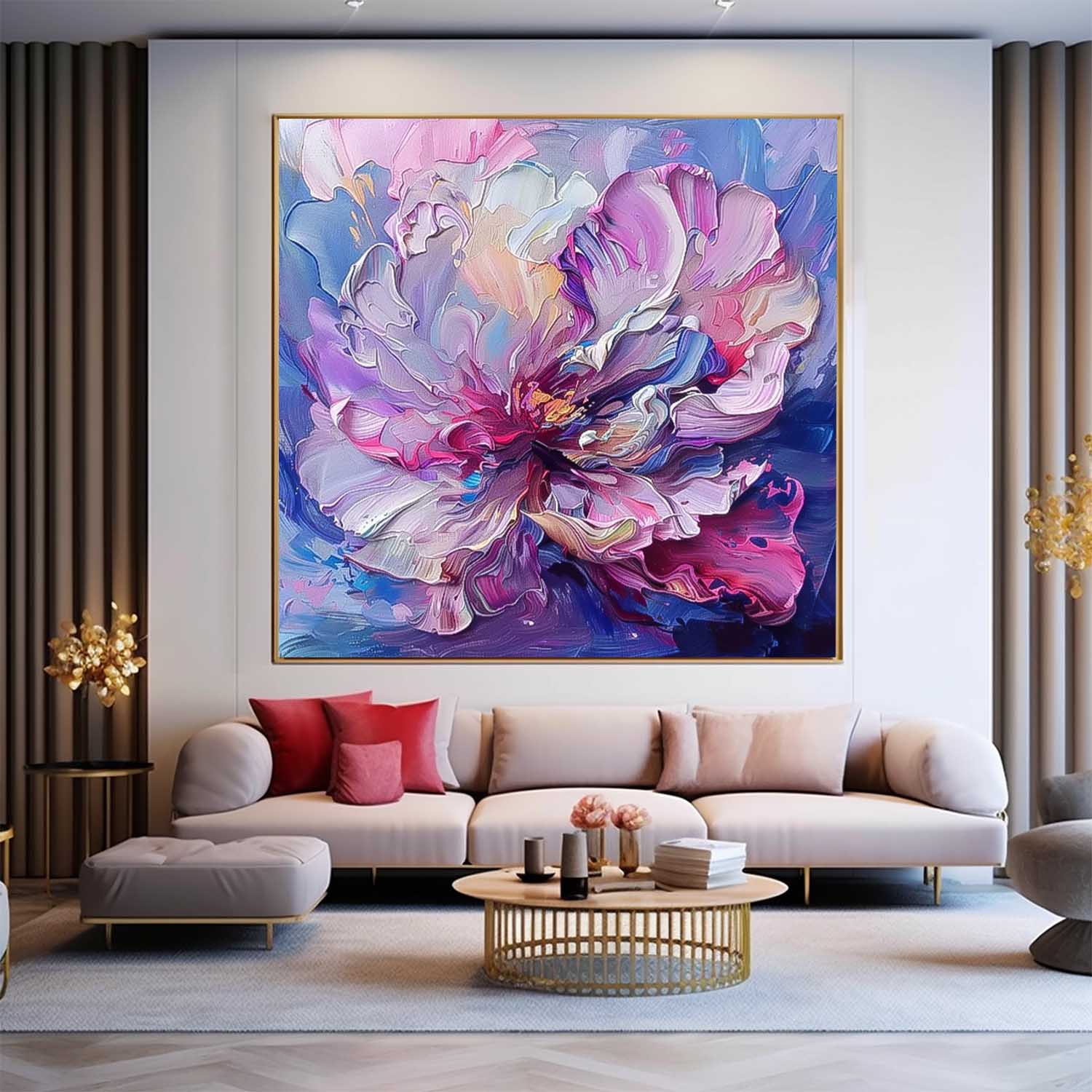 Purple Floral Acrylic Painting Cute Flowers Oil Painting On Canvas Contemporary Bohemian Decor Art For Sale