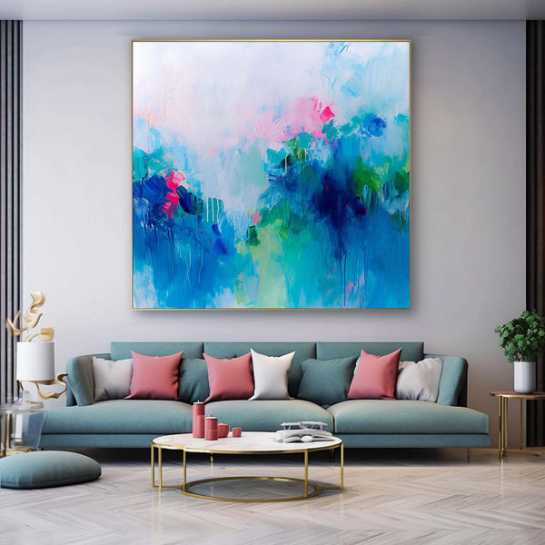 Framed Abstract Wall Art Original Abstract Ink Painting For Sale Warm Blue Painting Canvas For Living Room
