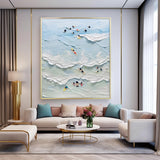Swim Texture Ocean Abstract Oil Painting Large Ocean Original Blue Painting On Canvas Modern Wall Art Living Room Decor