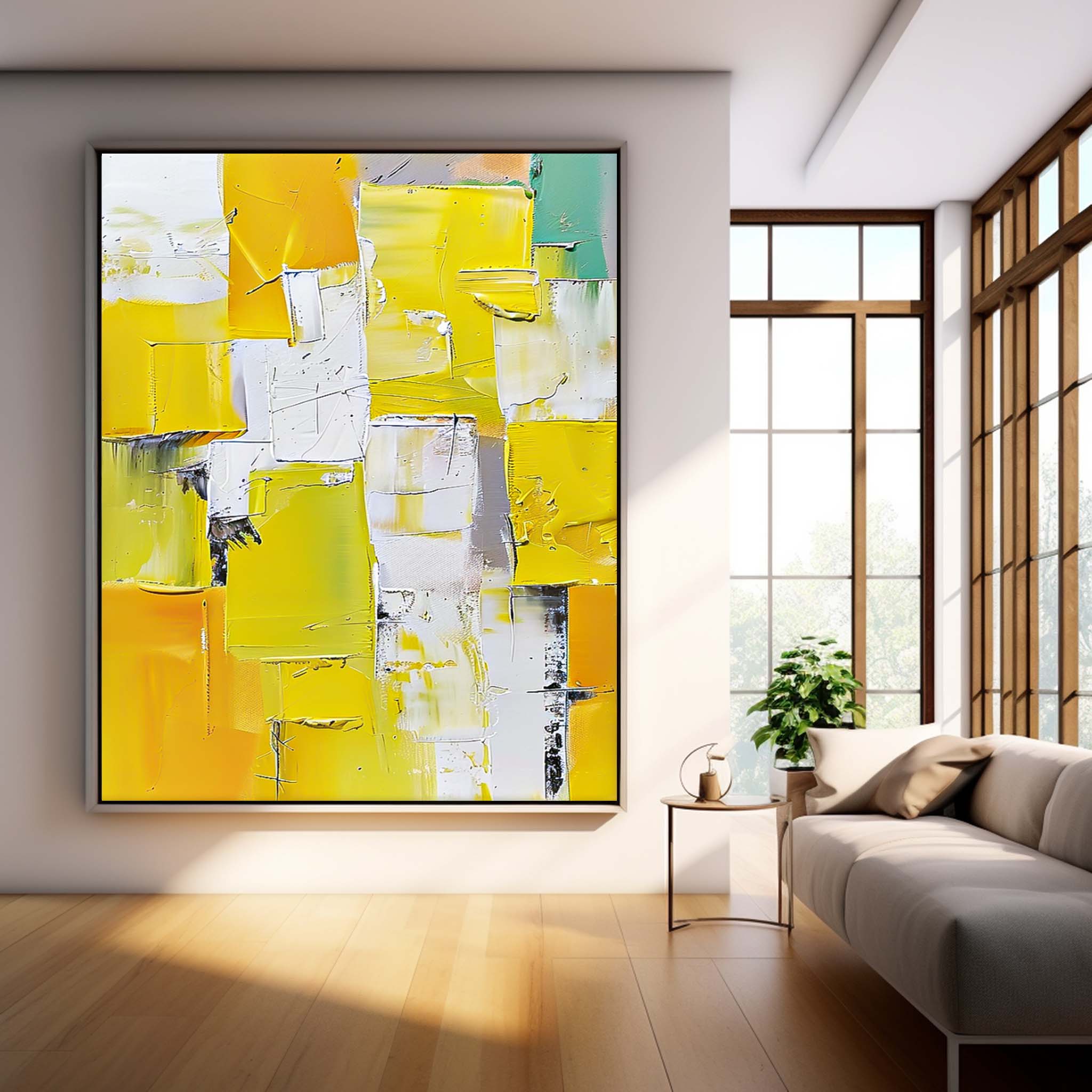 Vibrant Yellow Thick Texture Large Art Modern Abstract Artwork Original Oil Painting On Canvas For Living Room