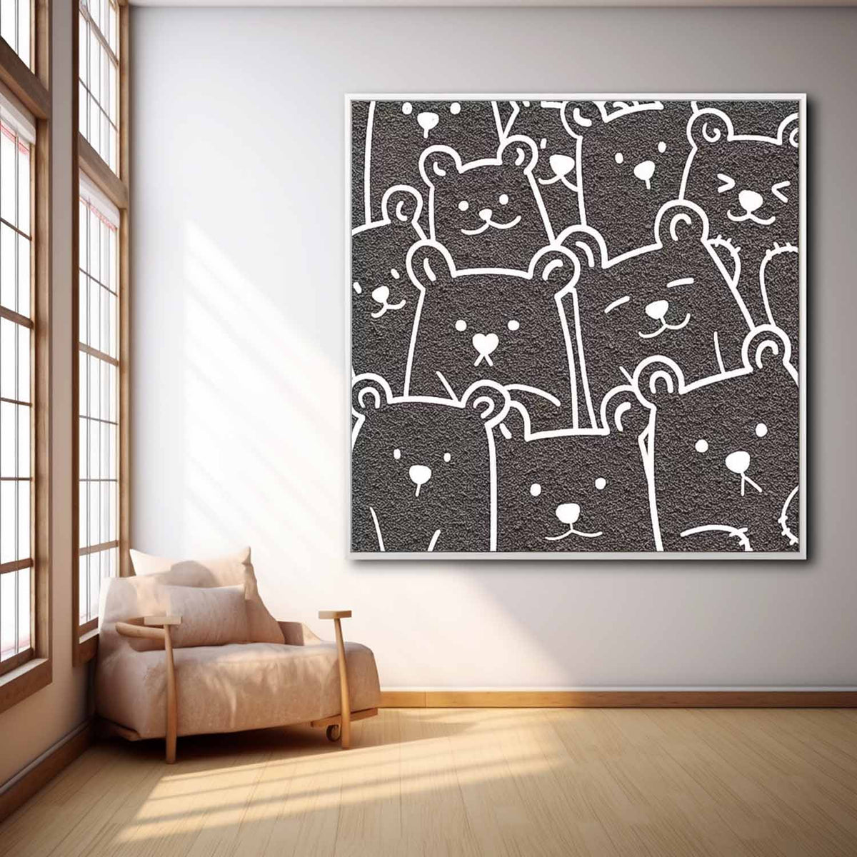 Large Interesting Simple Strokes Bear Abstract Wall Art Modern Minimalist Canvas Acrylic Painting Home Decor