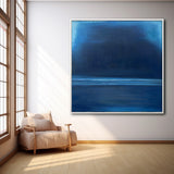 Blue Modern Minimalist Canvas Painting Acrylic Large Abstract Wall Art Framed Wall Decor Free Shipping
