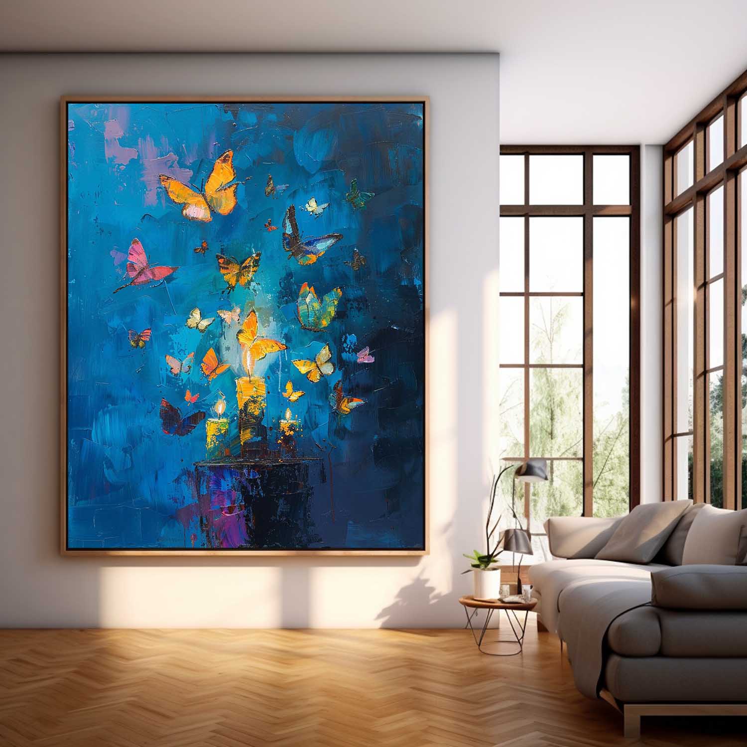 Original Artwork Abstract Still Life Painting Butterfly By Candlelight Acrylic Painting On Canvas For Living Room