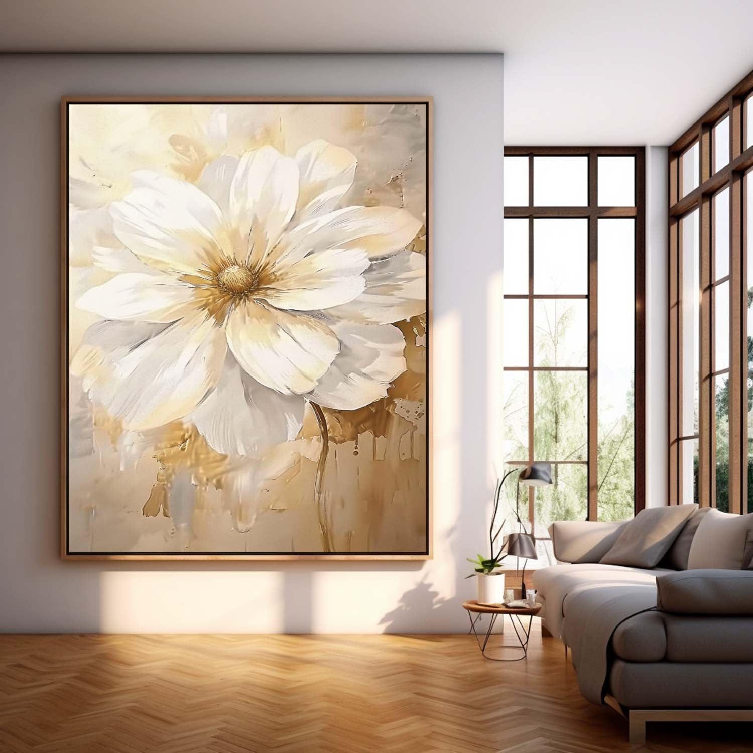 Contemporary Abstract Painting Bright Color Flowers Acrylic Painting Canvas Large Textured Floral Art Framed