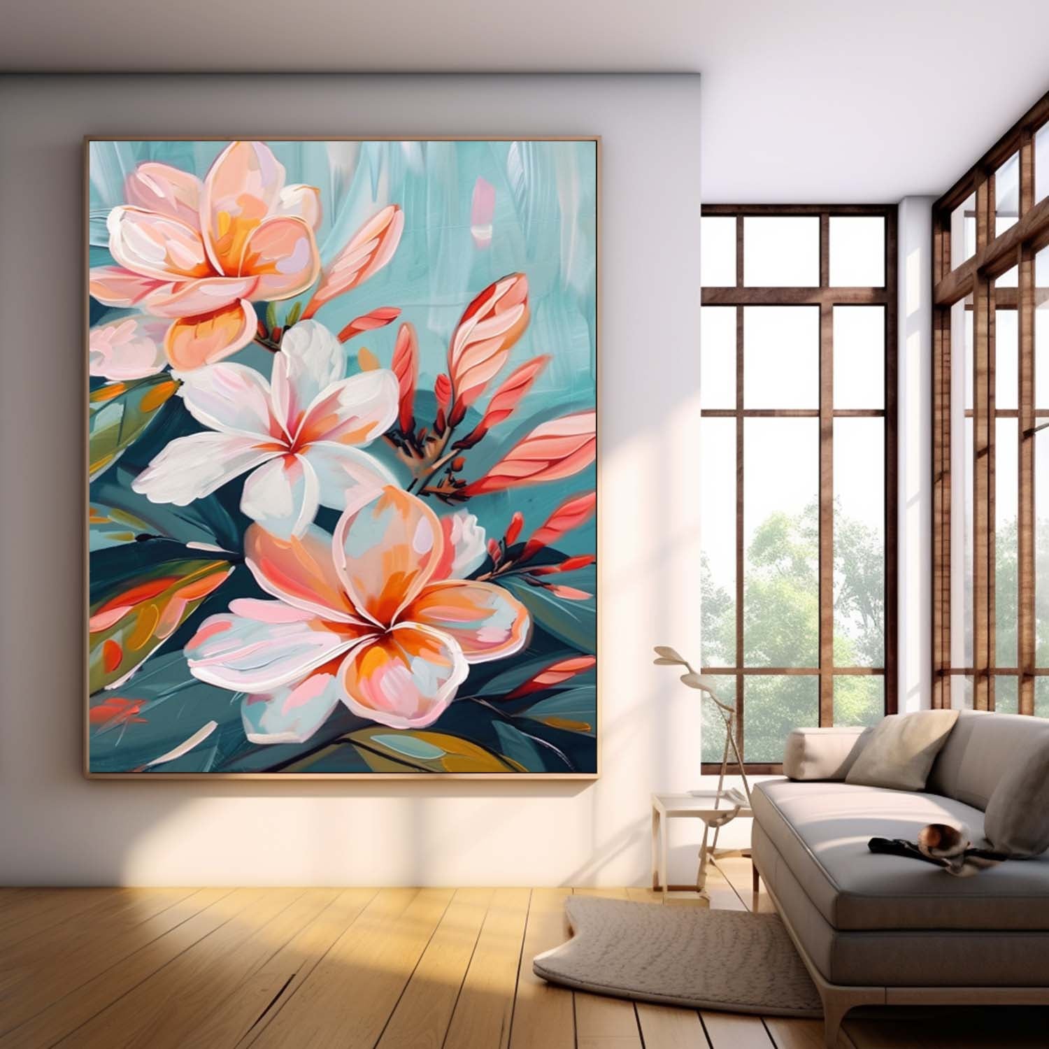 Original Abstract Blossom Painting Flowers Acrylic Painting Canvas Large Textured Floral Art Framed