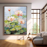 Large 3D Floral Textured Abstract Acrylic Wall Art Impressionism Pink Lotus Flowers Painting Framed For Sale