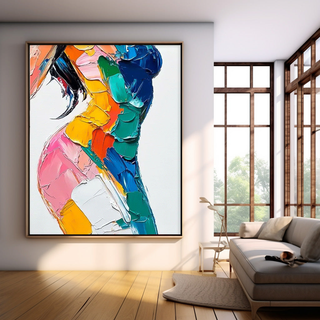 Modern Artwork Abstract Vibrant Colorful Body Oil Painting On Canvas Original Texture Sexy Girl Wall Art