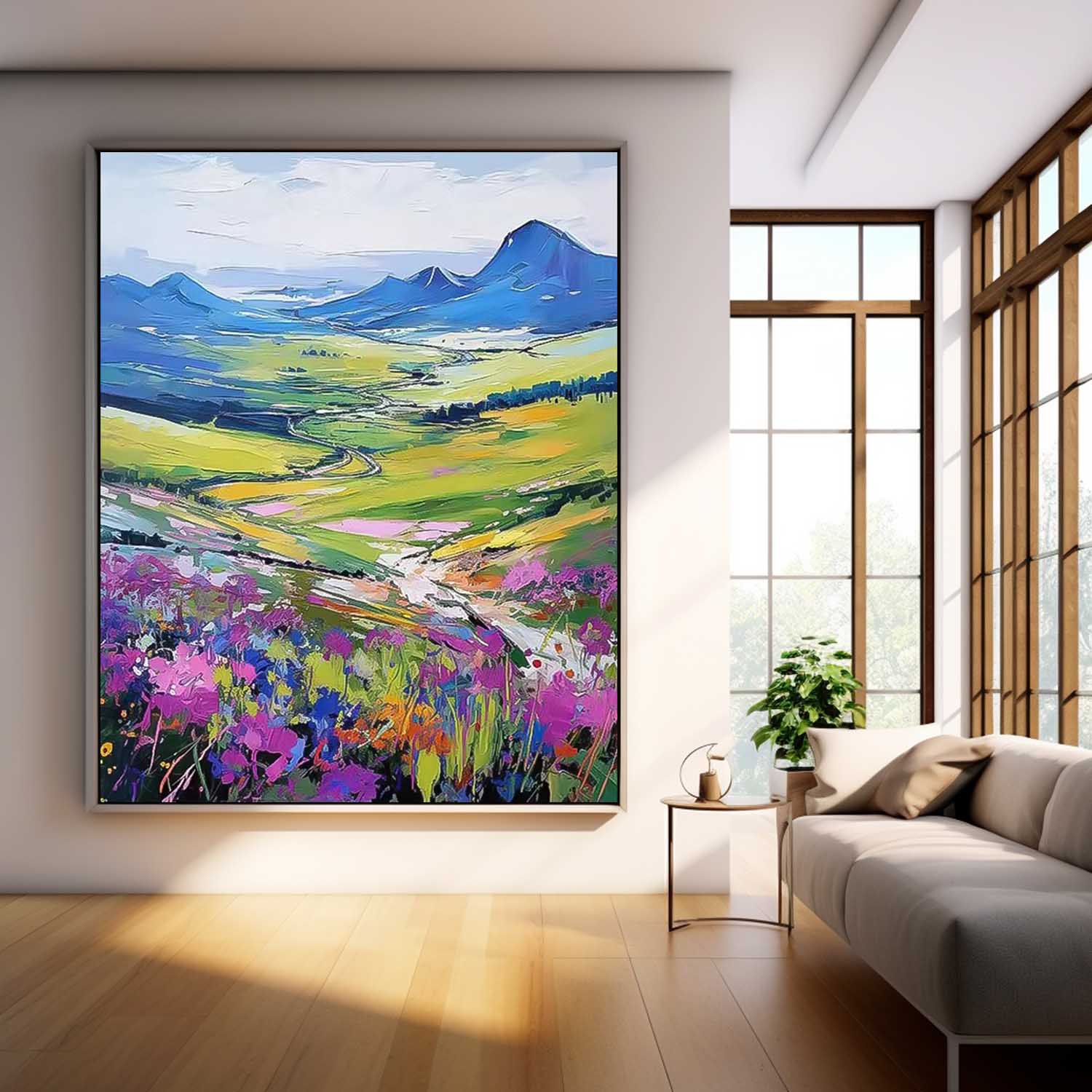 Impressionism Between Mountains And Fields Wall Art Large Landscape Abstract Acrylic Painting On Canvas