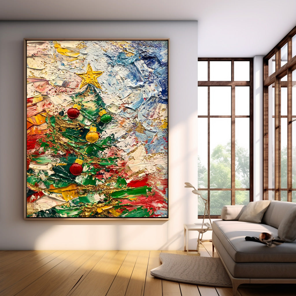 Colorful Acrylic Painting Original Christmas Tree Painting Texture Abstract Christmas Tree Art Home Decor