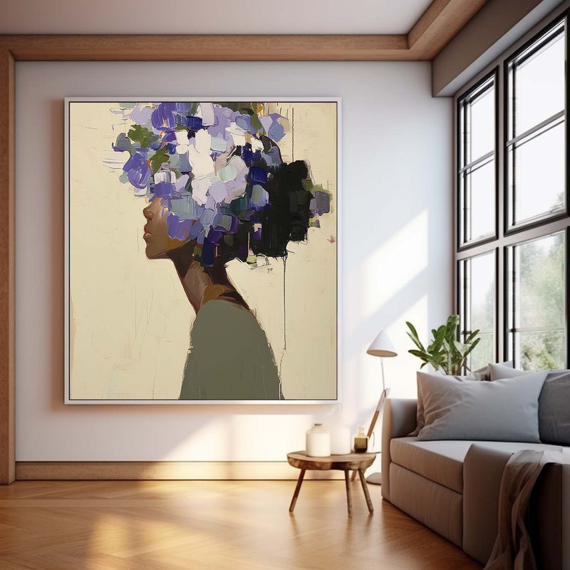 Original Flower Figurative Canvas Art Framed Woman Art Abstract Lady Painting Woman Face Painting Large Faceless Portrait Artwork Home Decor