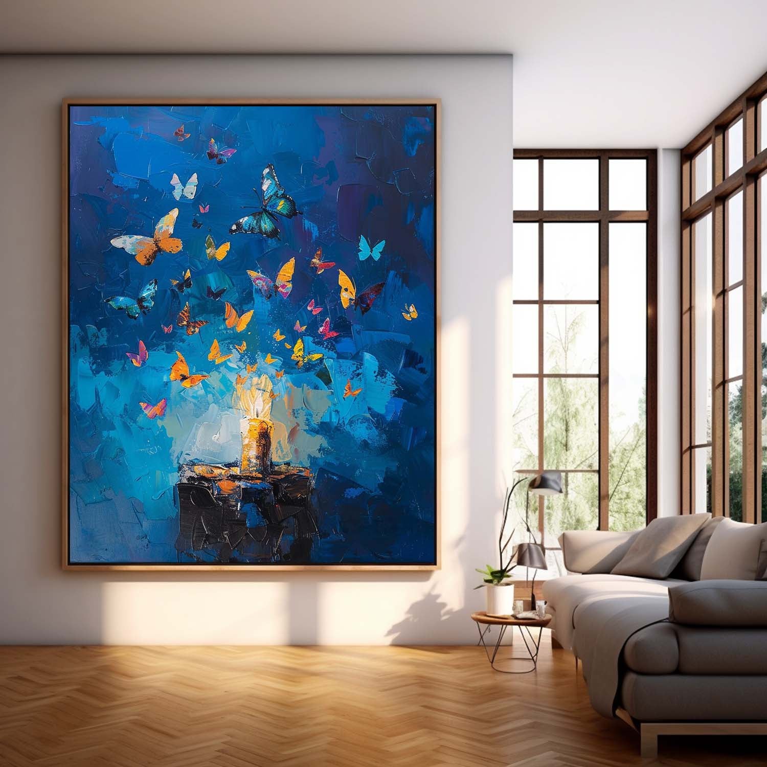 Original Artwork Abstract Still Life Painting Butterfly By Candlelight Acrylic Painting On Canvas Framed