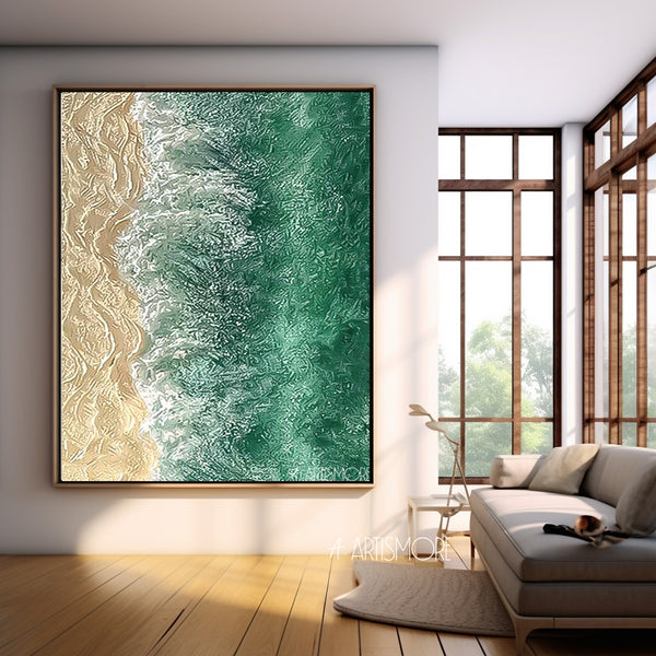 Green Texture Ocean Abstract Oil Painting Large Ocean Original Painting On Canvas Modern Wall Art Living Room Decor