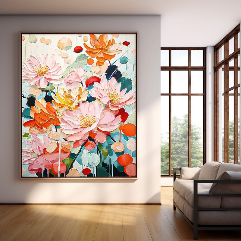 Abstract  Colorful Chrysanthemum Flower Oil Painting on Canvas Big Original Texture Flowers Artwork