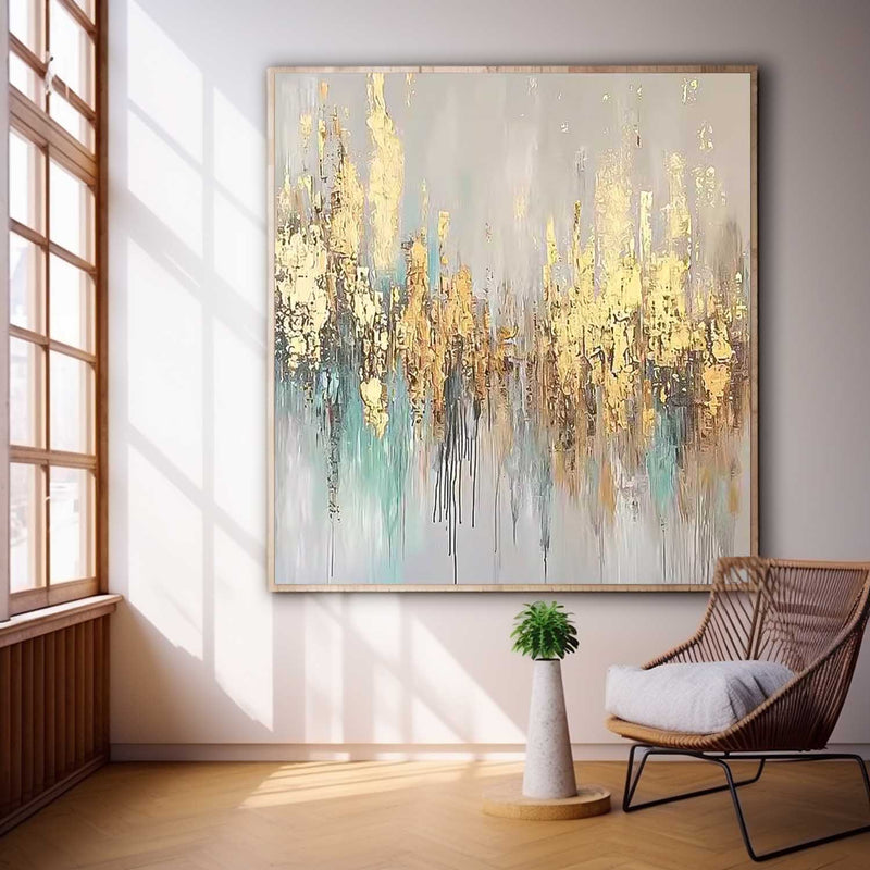 Contemporary Popular Oil Painting Square Texture Abstract Gold Acrylic Painting On Canvas Wall Art