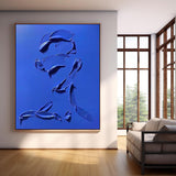 Blue Minimalist Canvas Oil Painting Big Abstract People Silhouette Acrylic Painting Original Artwork Home Decor