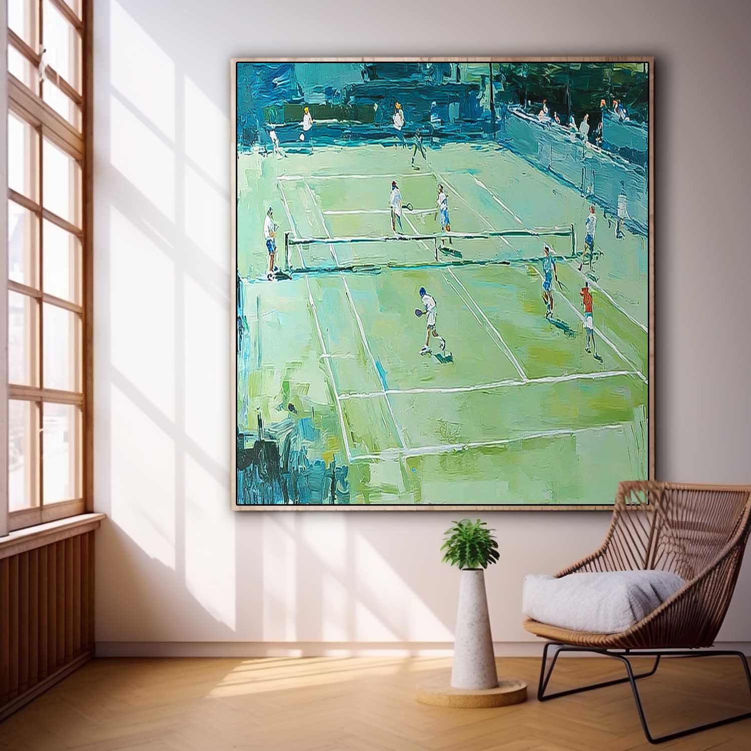 Large Green Badminton Court Painting Textured Wall Art Abstract Badminton Sports Art On Canvas Badminton Lovers Gift