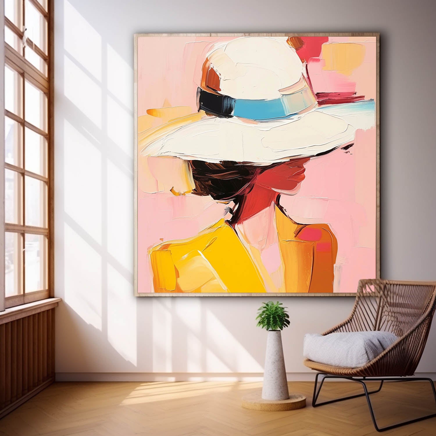 Vibrant Colors Texture Portrait Large Girl In A Hat Wall Art Original Beautiful Face Figurative Painting Canvas