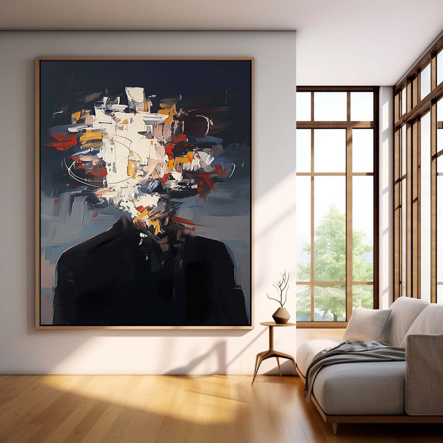 Black Series Large Portrait Painting Original Wall Art Abstract Faceless Artwork For Living Room