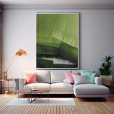 Large Wall Art Texture Minimalist Green Brush Canvas Oil Painting Abstract Original framed Artwork