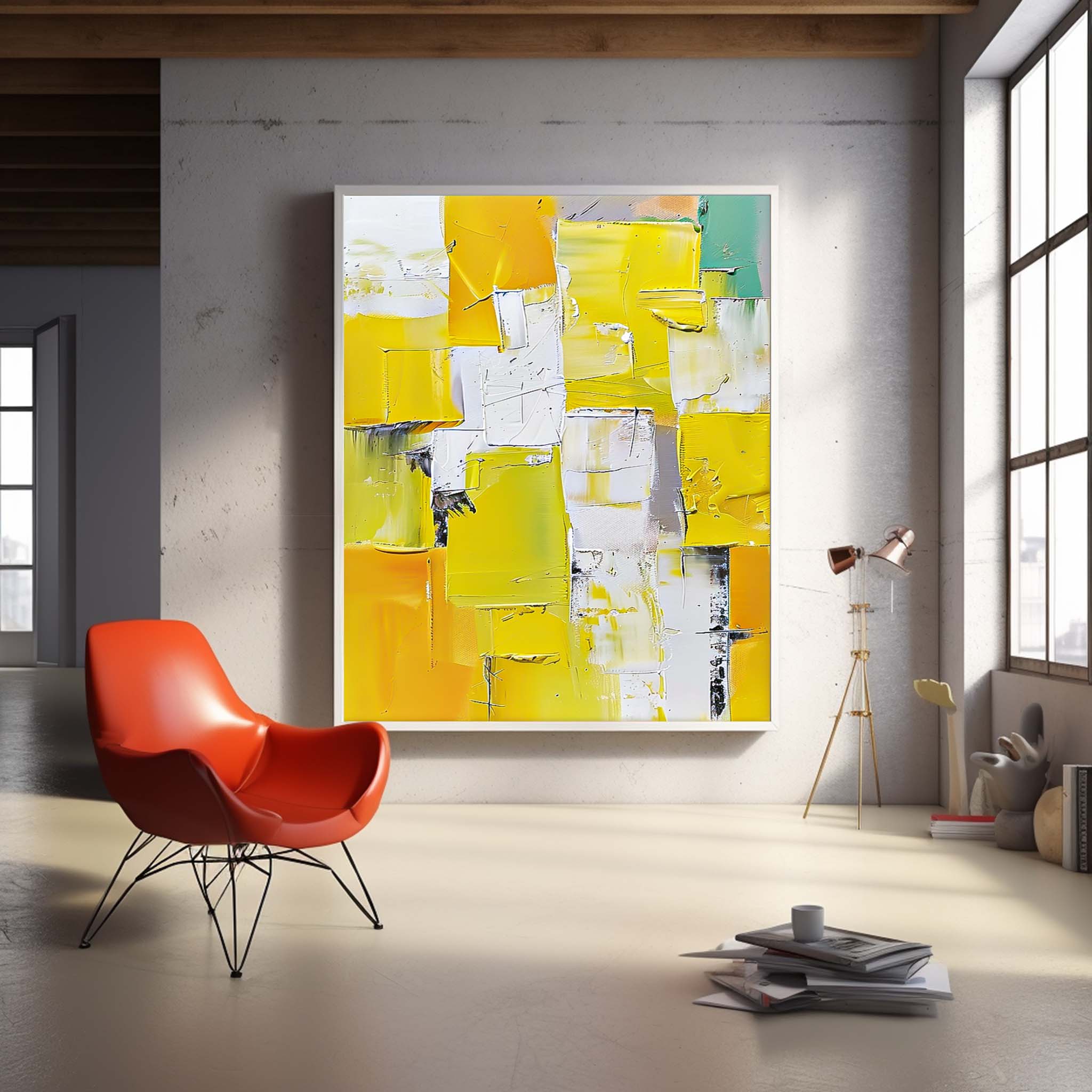 Vibrant Yellow Thick Texture Large Art Modern Abstract Artwork Original Oil Painting On Canvas For Living Room
