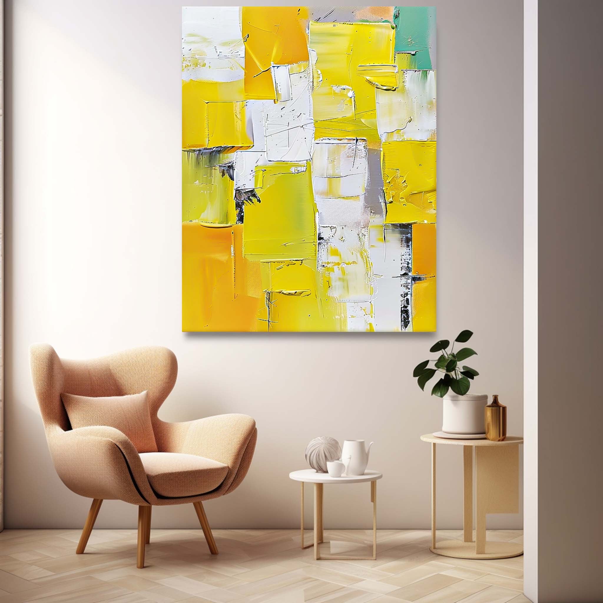 Vibrant Yellow Thick Texture Large Art Modern Abstract Artwork Original Oil Painting On Canvas For Living Room