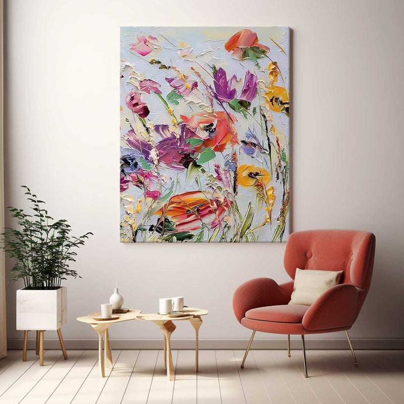 Colorful Floral Abstract Acrylic Knife Painting On Canvas Contemporary Flower Wall Art Boho Art