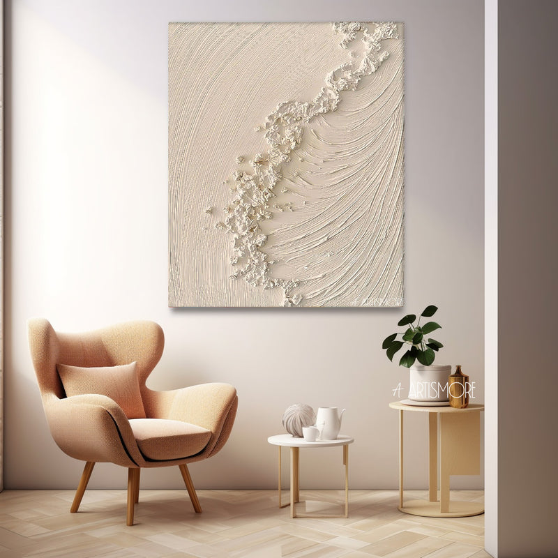 Beige Texture Ocean Abstract Oil Painting Large Ocean Original Painting On Canvas Modern Wall Art Living Room Decor