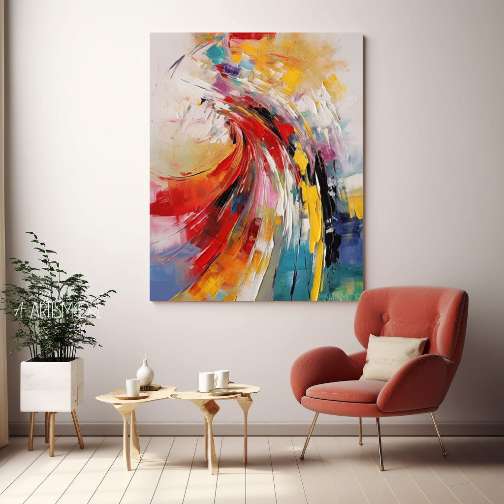 Large Texture Colorful Wall Art Framed Bright Modern Abstract Canvas Painting Painting For Living Room