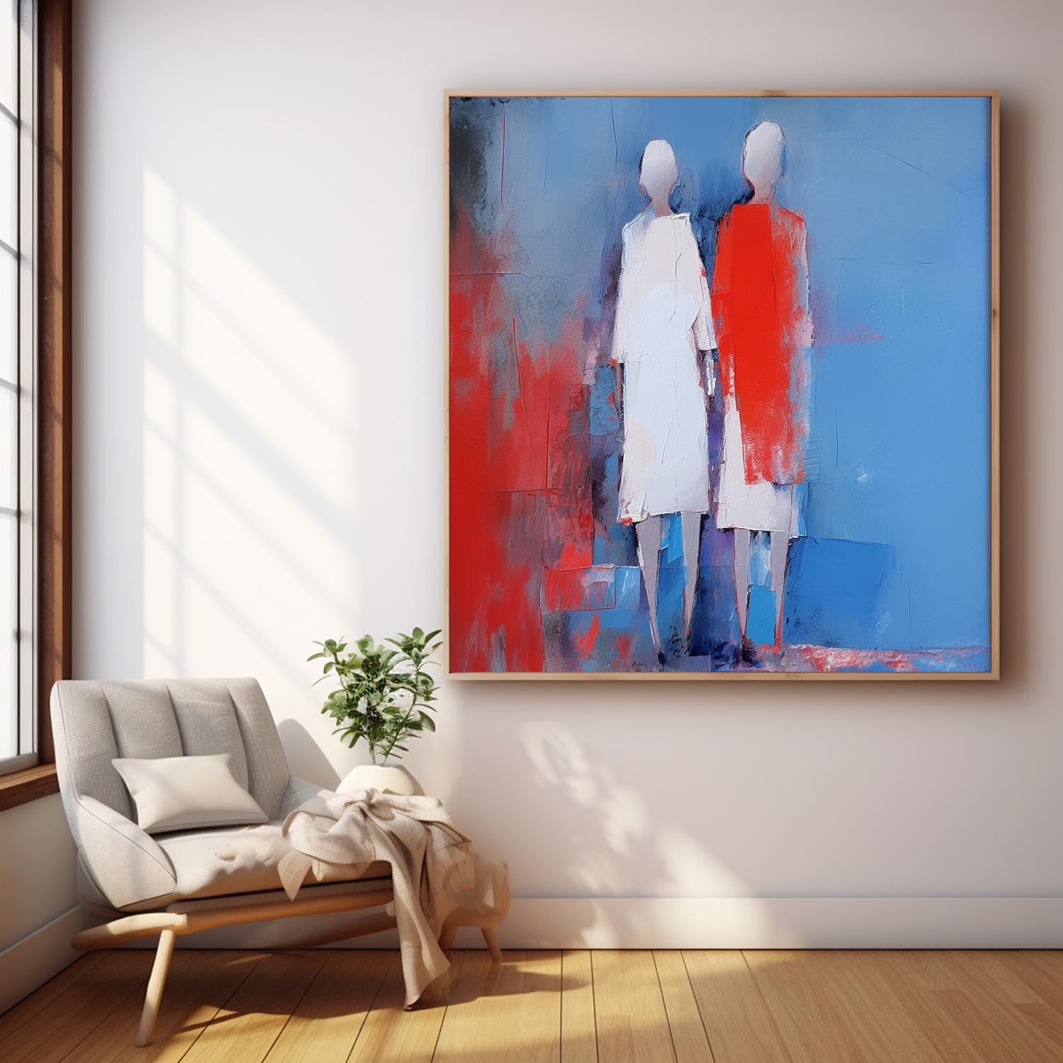 Red And Blue Abstract people's Wall Art Original Character Outline Painting Canvas Large Square Artwork