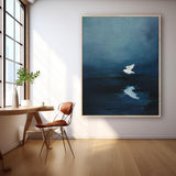 Large Blue Lake Surface Wall Art Minimalist Pigeon Abstract Canvas Oil Painting Original Hand-Painted Artwork