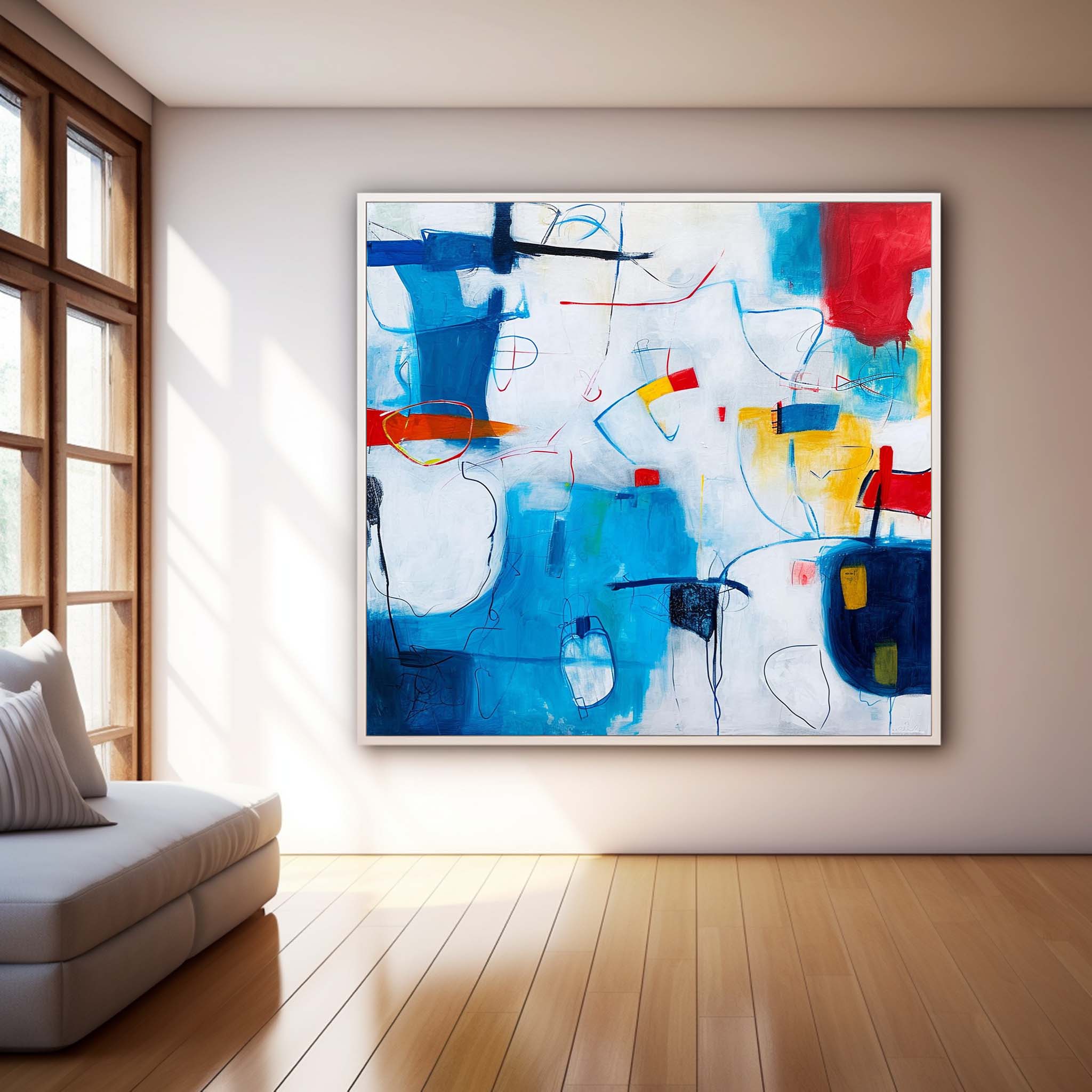Tiny Graffiti Canvas Painting Original Wall Art Contemporary New Blue Abstract Painting  Home Decor