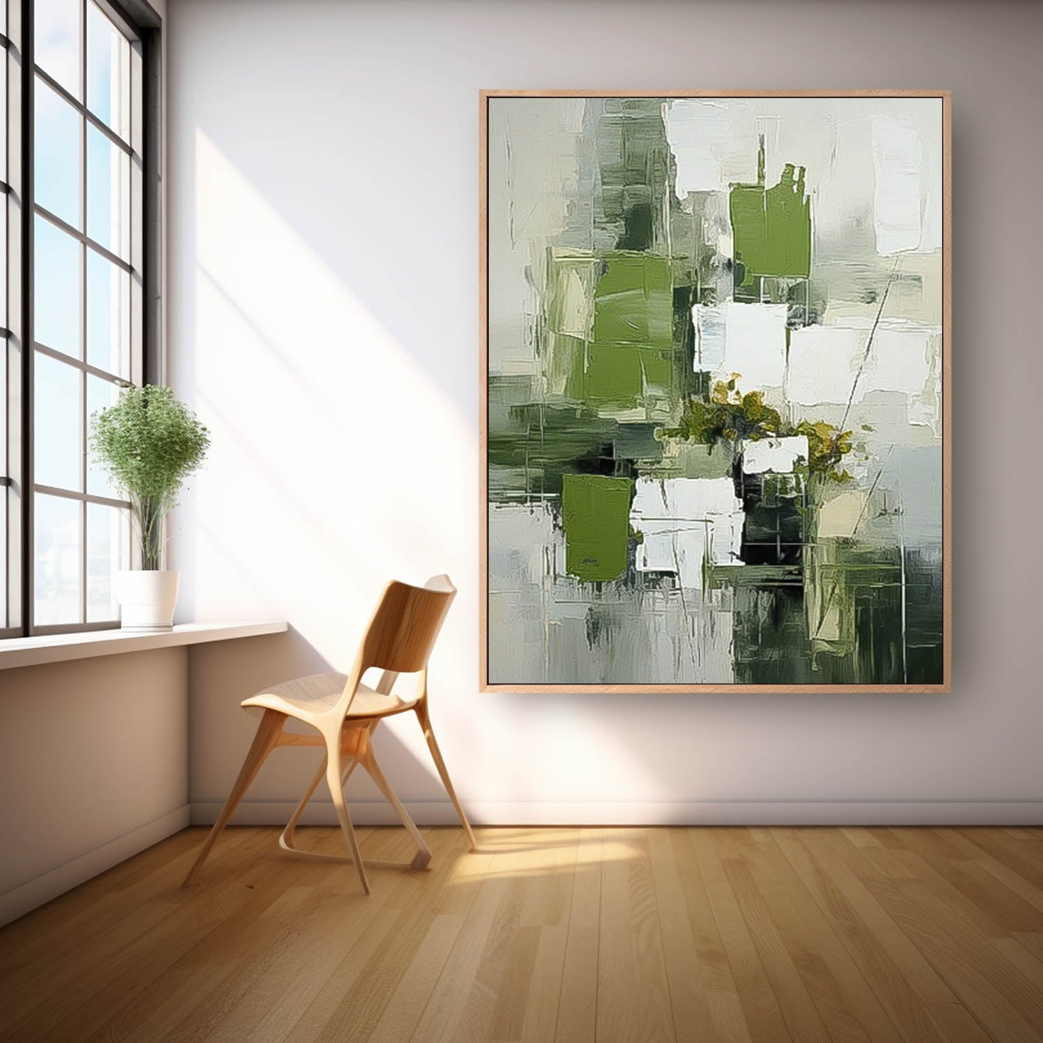 Large Modern Acrylic Painting On Canvas Green Texture Abstract Oil Painting Original Geometry Artwork