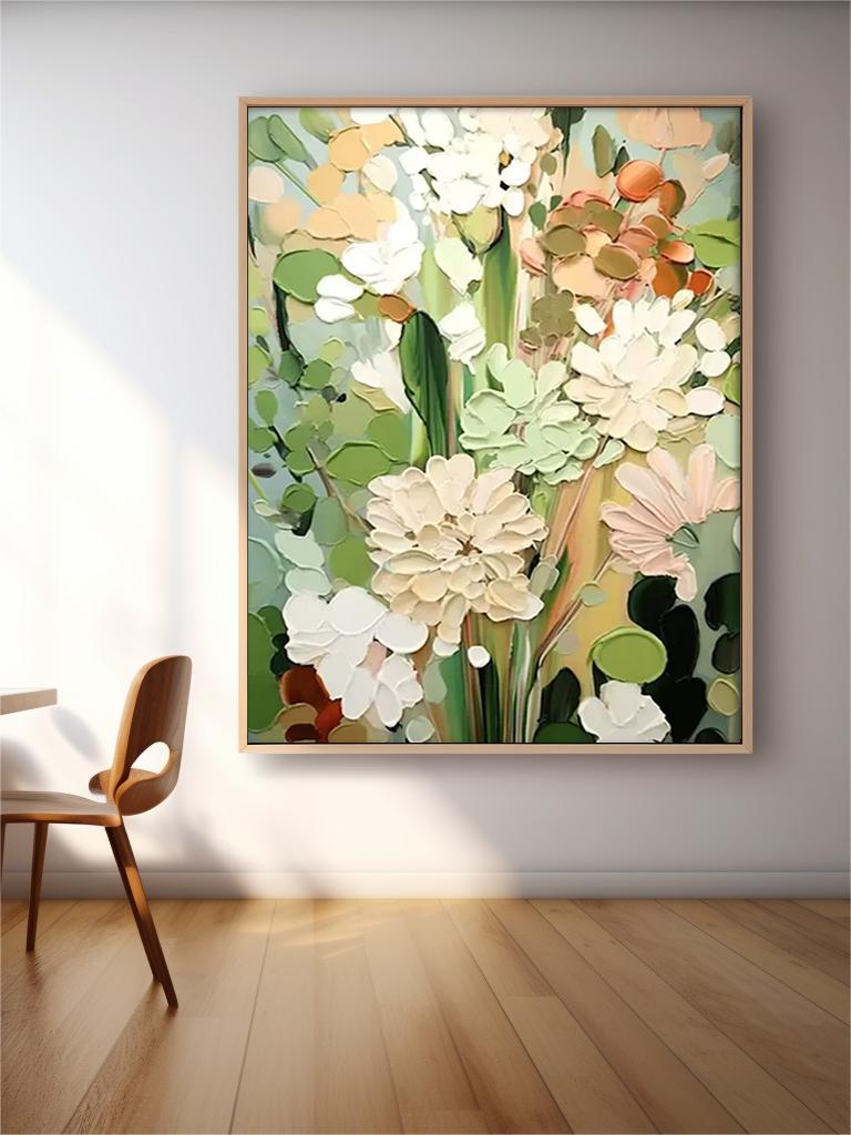 3D Floral Painting Framed Large Flower Wall Art Abstract Flower Acrylic Painting Textured Floral Painting