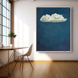 Original Hand-Painted Artwork Large Blue Wall Art Minimalist White Clouds Abstract Canvas Oil Painting